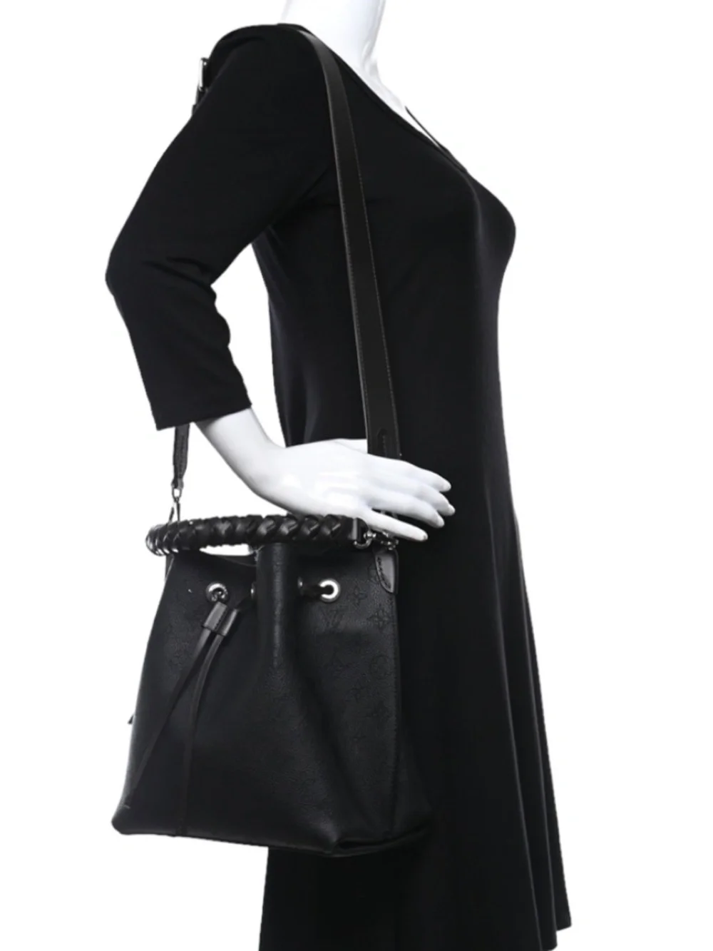 Louis Vuitton Muria Mahina Noir Black Bucket Bag w Dual Handles LIKE NEW